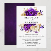 Invitation Royal violet violet or Floral Mariage botanique (Devant / Derrière)