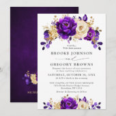 Invitation Royal violet violet or Floral Mariage botanique (Devant / Derrière)