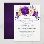 Invitation Royal violet violet or Floral Mariage botanique (Devant / Derrière)