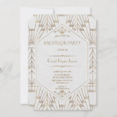 Invitation Royal White Gold Great Gatsby Bachelor Party (Devant)