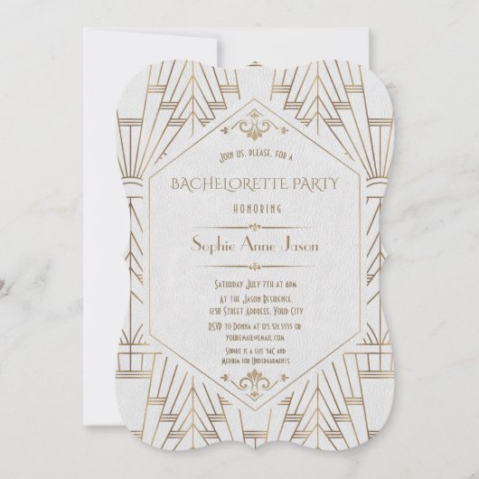 Invitation Royal White Gold Great Gatsby Bachelorte Party (Devant)