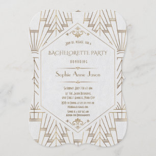 Invitation Royal White Gold Great Gatsby Bachelorte Party
