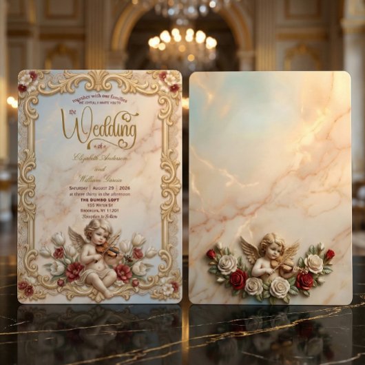 Invitation Royalcore Baroque Chérubin Violon Art Mariage