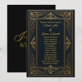 Invitation Royale à Feuilles Noires et Dorées (Devant / Derrière)