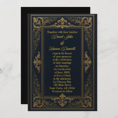 Invitation royale de la feuille noire et or (Devant / Derrière)