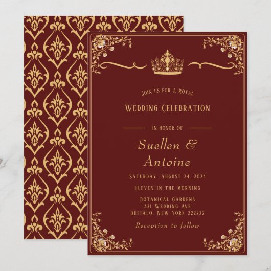Invitation royale en damas rouge et or (Devant / Derrière)