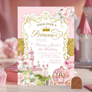 Invitation Royaume Rose et Or Quatre fois une Princesse