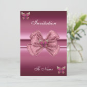 Invitation roze Butterfly Bow Kaart (Staand voorkant)