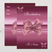 Invitation roze Butterfly Bow Kaart (Voorkant / Achterkant)