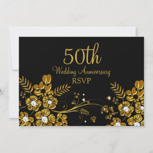 Invitation RSVP 50e anniversaire Tourbillon floral diamant or
