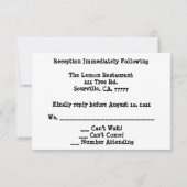 Invitation RSVP à la réception de mariage fer à cheval (Dos)