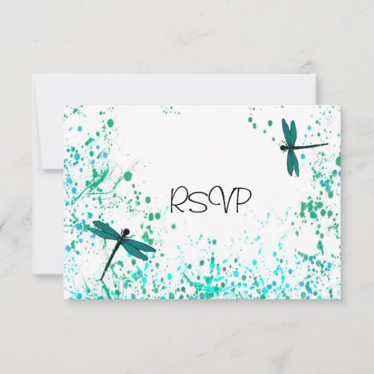 Invitation RSVP à la réception de mariage Teal Dragonflies (Devant)