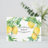 Invitation RSVP à motif de citron rayé horizontal avec feuill (Debout devant)