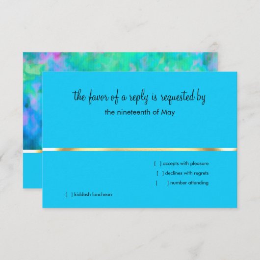 Invitation RSVP Abstract Design en bleu turquoise violet aqua (Devant / Derrière)