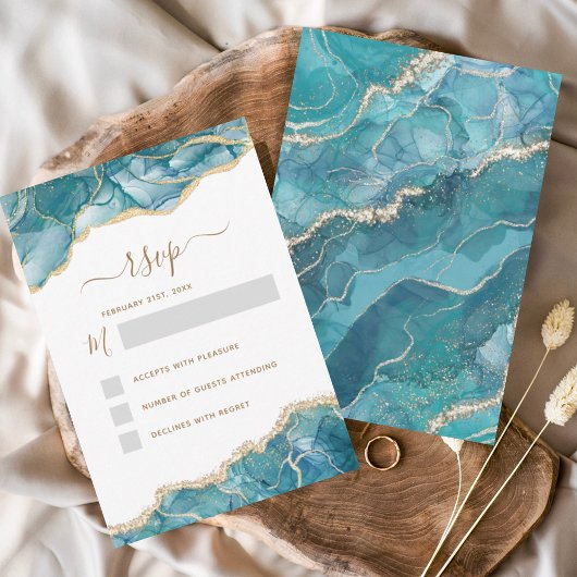 Invitation RSVP Agate Turquoise Turquoise Gold Mariage
