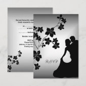 Invitation RSVP Anniversaire Asiatique Noir Argent Couple Flo (Devant / Derrière)