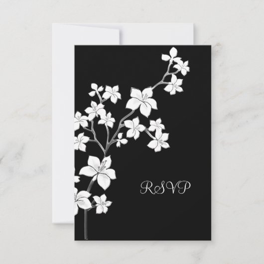 Invitation RSVP Anniversaire Asiatique Noir Floral Blanc (Devant)