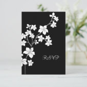 Invitation RSVP Anniversaire Asiatique Noir Floral Blanc (Debout devant)