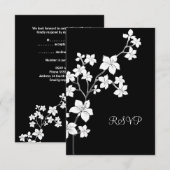 Invitation RSVP Anniversaire Asiatique Noir Floral Blanc (Devant / Derrière)