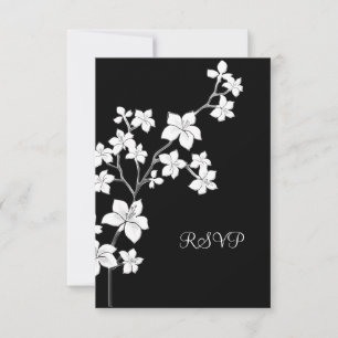 Invitation RSVP Anniversaire Asiatique Noir Floral Blanc