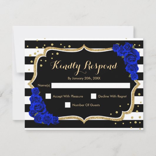 Invitation RSVP Anniversaire - Gold Black Royal Blue Card (Devant)