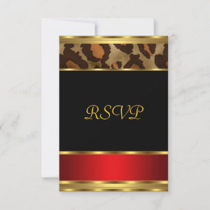 Invitation RSVP Anniversaire Party Gold Red Leopard