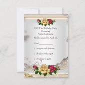 Invitation RSVP Anniversaire Roses Blanc Or Rouge Crème (Dos)