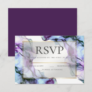 Invitation RSVP   Aquarelle Abstraite violet profond