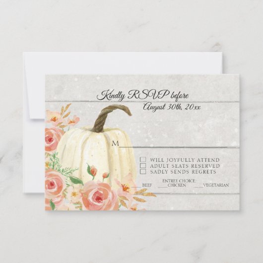 Invitation RSVP Aquarelle Rustique Floral Blanc Citrouille Bo (Devant)