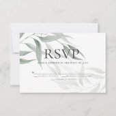 Invitation RSVP | Aquarelle verte Dusty Feuilles de bois (Devant)