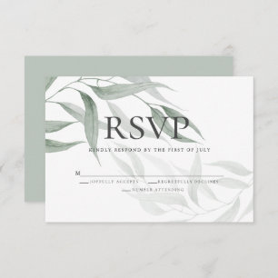 Invitation RSVP Aquarelle verte Dusty Feuilles de bois