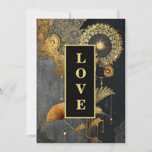 Invitation *~ RSVP AR26 QR Gold Lace LOVE Vintage 21 Mariage