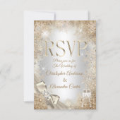 Invitation RSVP Argent beige crème perle nœud flocon de neige (Devant)
