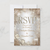 Invitation RSVP Argent beige crème perle nœud flocon de neige (Devant)