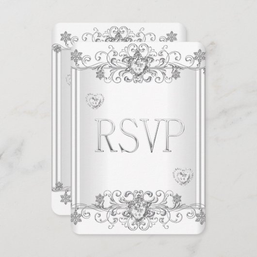 Invitation RSVP Argent Cœur de Diamant Blanc 2 (Devant / Derrière)