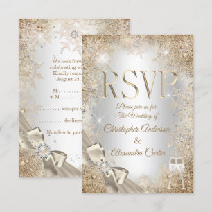 Invitation RSVP Argent Crème Perle Arc-en-ciel Flocon de Neig