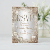 Invitation RSVP Argent Perle Crème Beige Nœud Flocon de Neige (Debout devant)