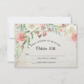 Invitation RSVP Art à l'aquarelle rustique Fleurs rose ivoire (Devant)