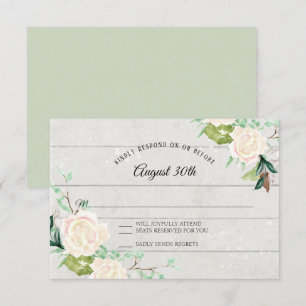 Invitation RSVP Art Floral Aquarelle Bois Rustique Rose Ivoir