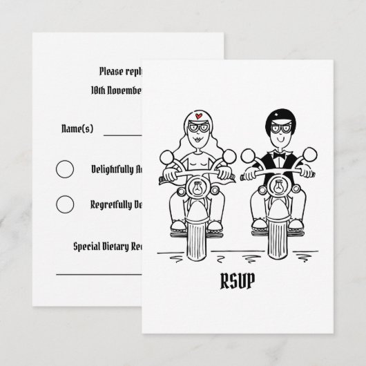 Invitation RSVP au mariage de motards (Devant / Derrière)
