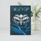 Invitation RSVP avec bijoux bleus Masquerade argen (Debout devant)