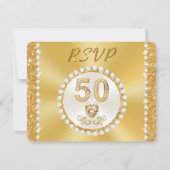 Invitation RSVP avec MENU Choice, 50e Anniversaire Or, (Devant)