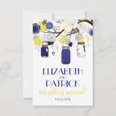 Invitation RSVP avec pots Mason Bleu Nuit et Jaune (Dos)