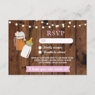 Invitation RSVP Baby shower Rose Girl Bière brassage bois