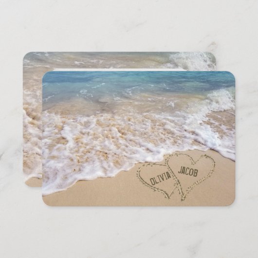 Invitation RSVP Beach Coeurs de mariage (Devant / Derrière)