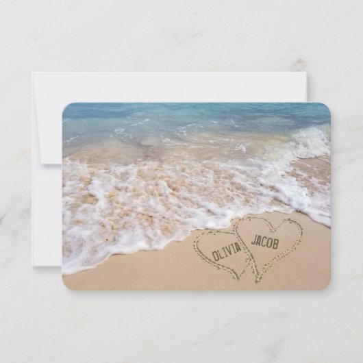 Invitation RSVP Beach Coeurs de mariage (Devant)