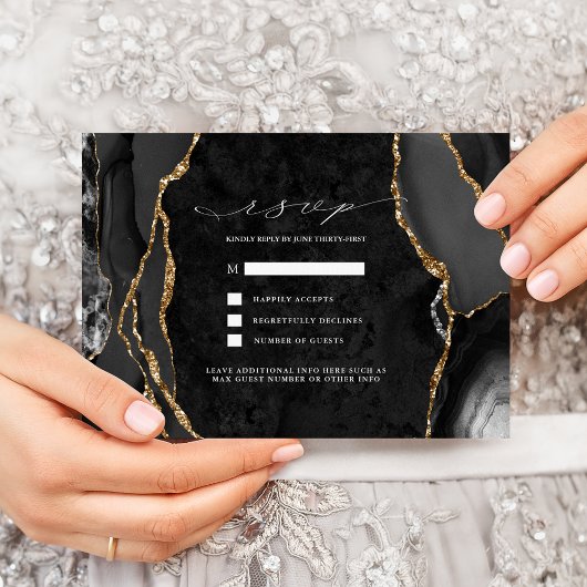 Invitation RSVP Black & Gold Agate