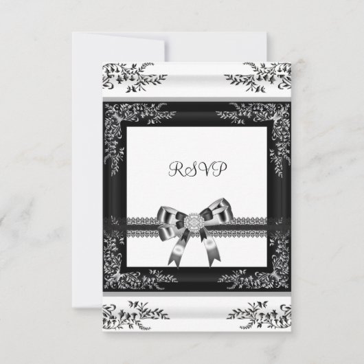 Invitation RSVP Black White Lace Floral Diamant 3 (Devant)