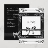 Invitation RSVP Black White Lace Floral Diamant 3 (Devant / Derrière)