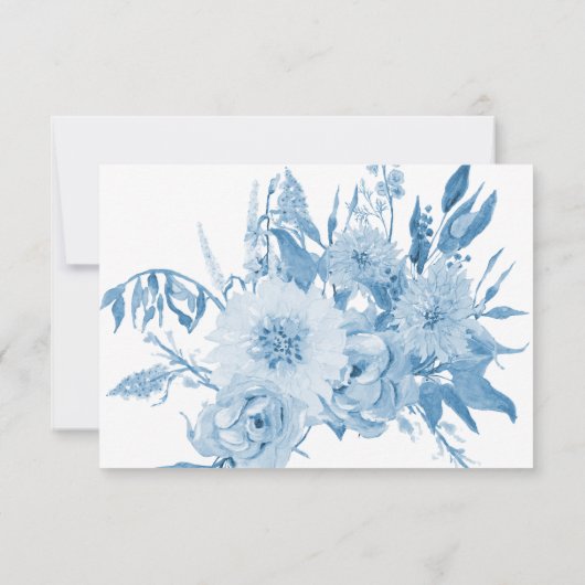 Invitation RSVP Bleu Clair et Blanc Fleurs Aquarelle Mariage (Dos)